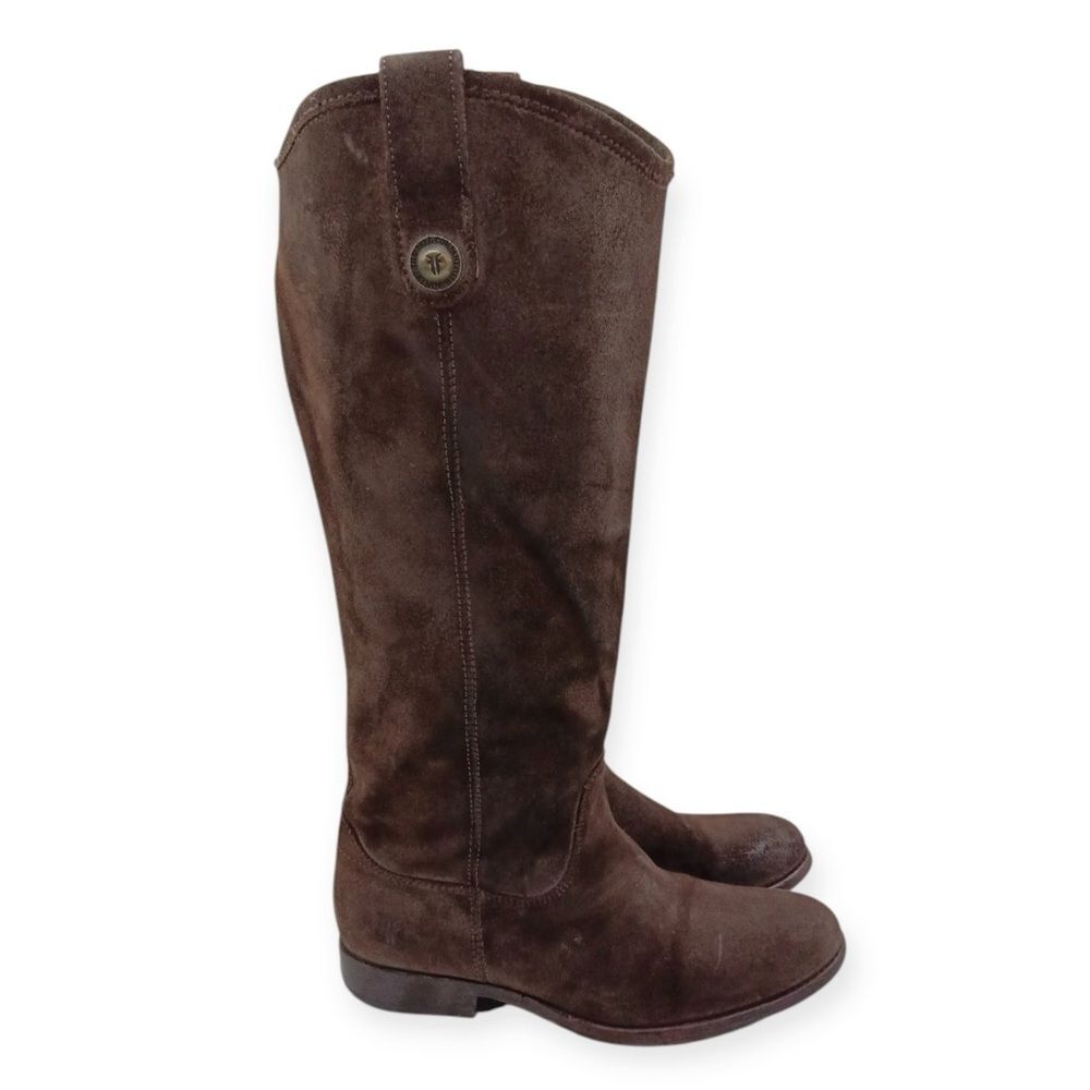 Frye Melissa Button Tall Chocolate Burnished Suede Riding Boots Size: 6.5